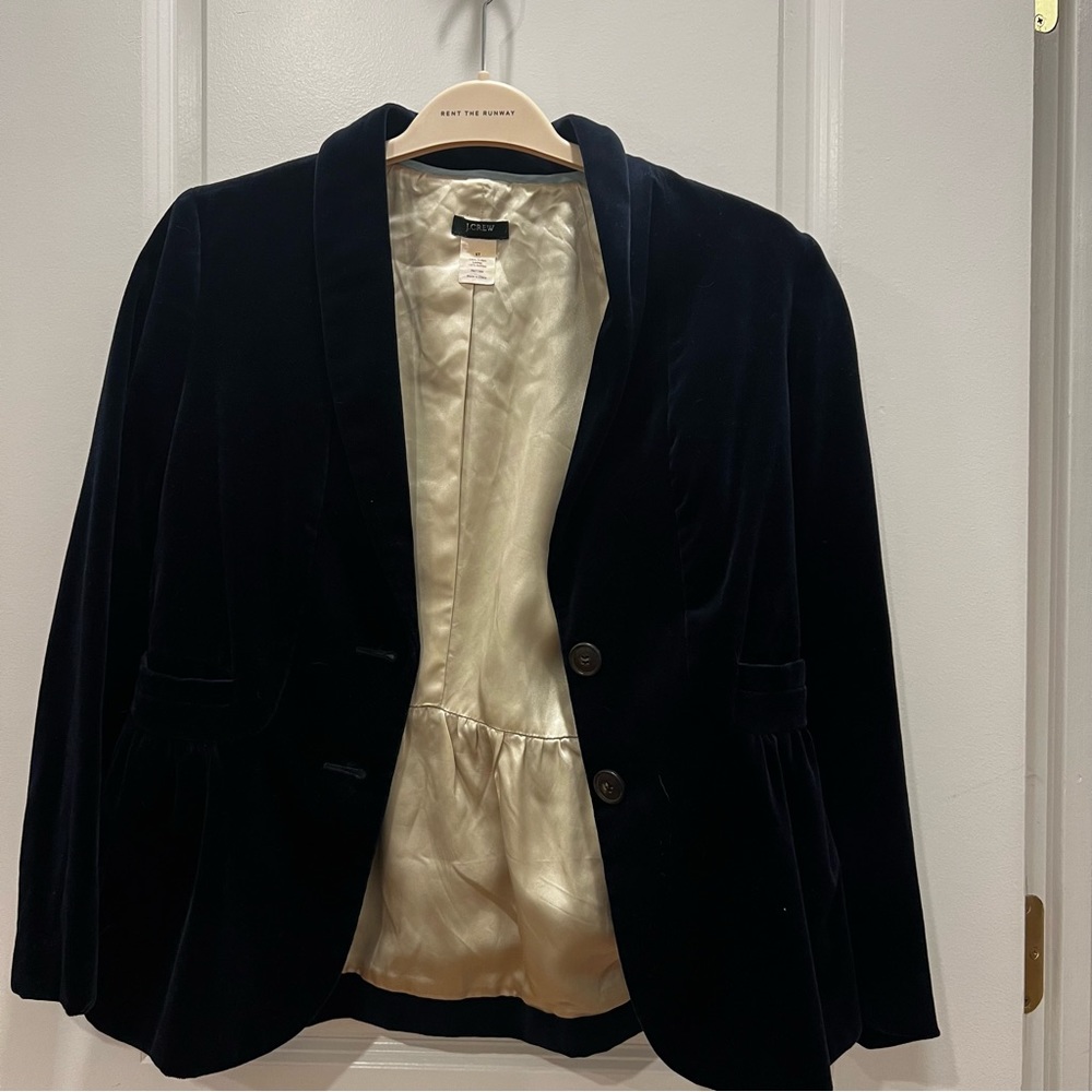 JCrew Navy Velvet 2-button Blazer || Silk Lined